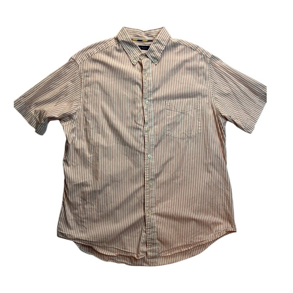 Club Room Mens XL Orange‎ Stripe Short Sleeve Button Down Shirt 100% Cotton